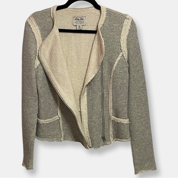Lucky Lotus by Lucky Brand Cotton Knit Jacket, Gray & Cream, Medium - Picture 4 of 10